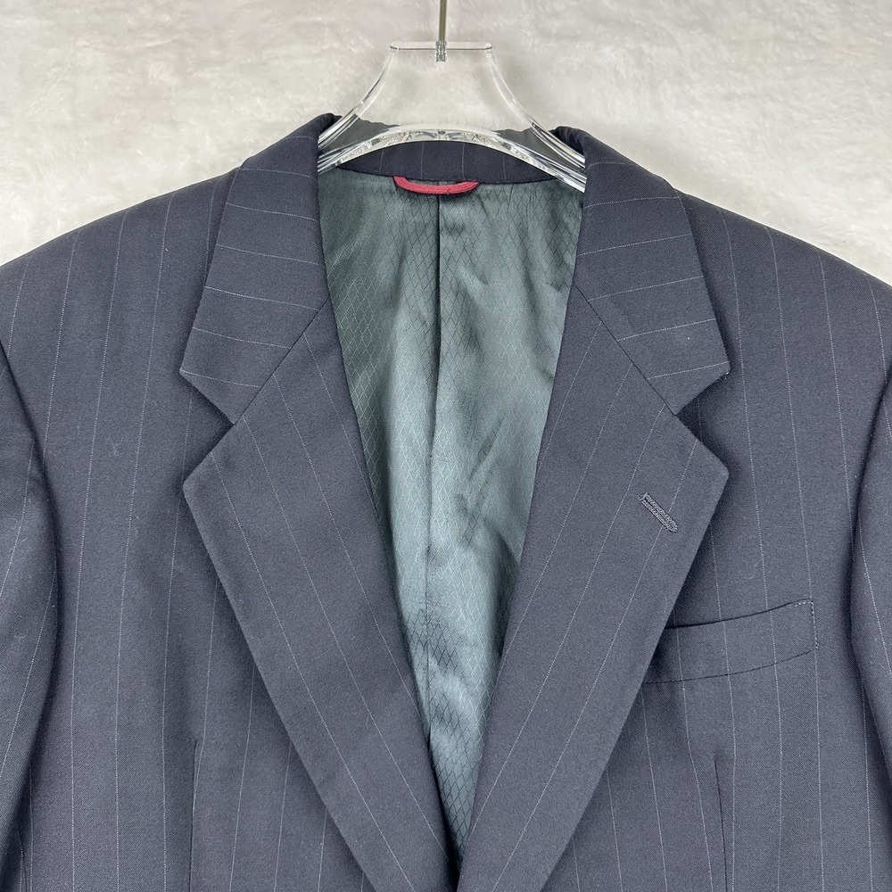 Hart Schaffner & Marx Mens 44R Black Pinstripe Wool Dress Suit Jacket 2 Btn EUC - Picture 2 of 15
